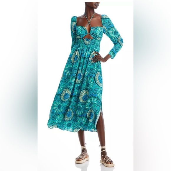 RHODE Phoenix Printed Midi Dress in aquatic Bloom Womens size 4 NWT - Picture 1 of 13